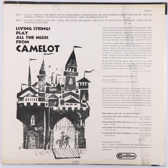 Living Strings Play All The Music From Camelot 1961 LP Record CAS 657 Rockaway - Picture 2 of 16